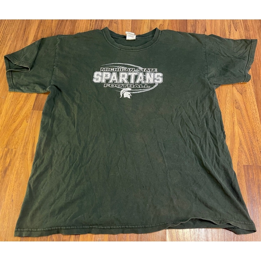 Michigan State Spartans Football T Shirt Mens Large Green Gildan Heavy Cotton